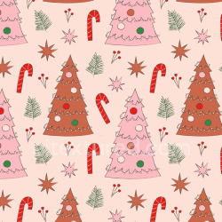 seamless Seamless 3D PBR Texture with Christmas Trees and Candy Cane Pattern in Soft Pink texture 8k free download PBR