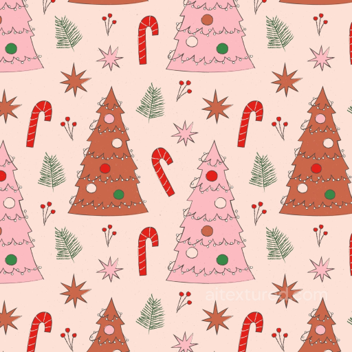 with Christmas Trees and Candy Cane Pattern in Soft Pink seamless Christmas Pink PBR texture