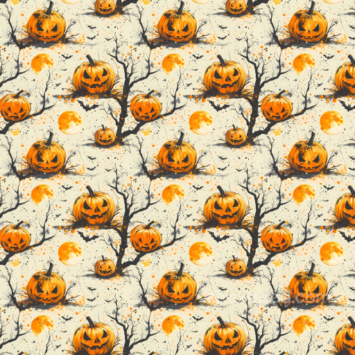 Vintage Halloween Texture Featuring Carved Pumpkins & Moon seamless Vintage Halloween PBR texture