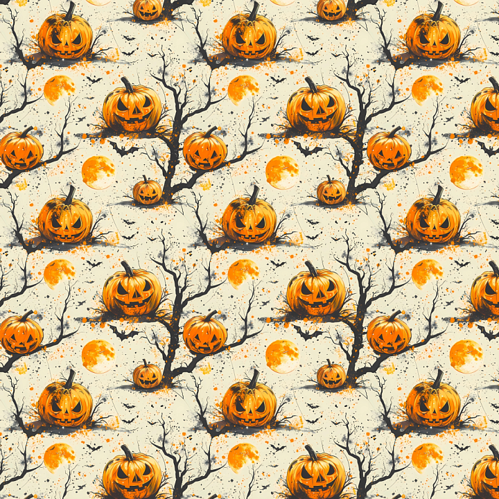 with Vintage Halloween Jack-o'-Lanterns, Full Moon & Bare Trees seamless PBR texture preview