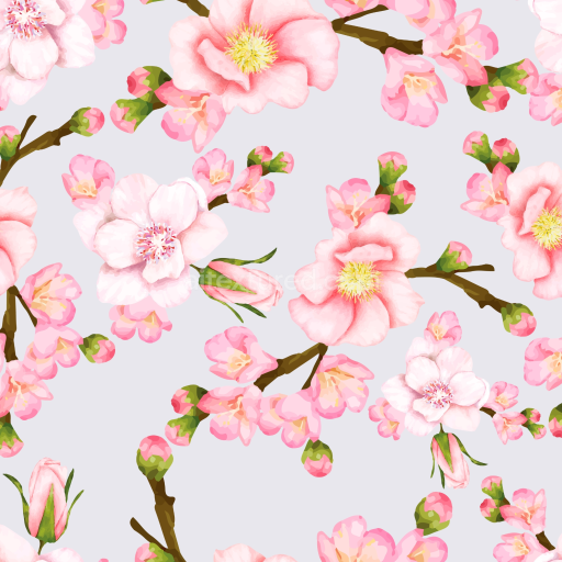 Seamless 3D PBR Watercolor Cherry Blossom Texture with Pink Floral Pattern