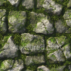 seamless Seamless 3D Mossy Cobblestone Ground PBR Texture with Weathered Stones and Greenery texture 8k free download PBR