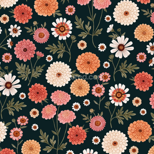 Seamless 3D PBR Texture of Embroidered Floral Pattern in Warm Tones