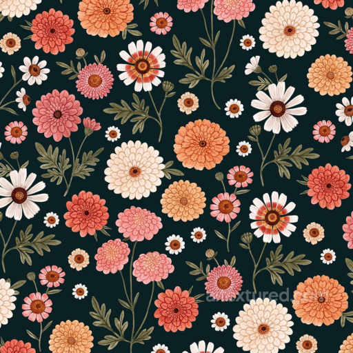 Embroidered Floral Pattern in Warm Tones Seamless Texture seamless Embroidered floral PBR texture