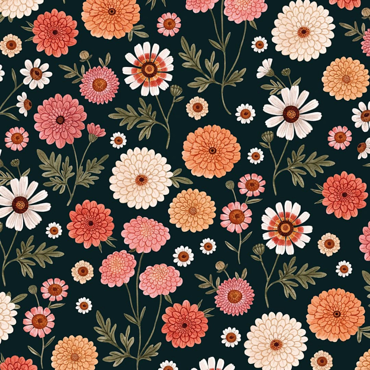 Embroidered Floral Pattern in Warm Tones seamless PBR texture preview