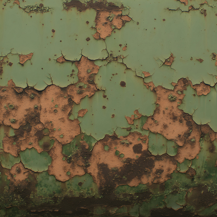 Rusted Metal with Distinctive Green and Brown Peeling Paint seamless PBR texture preview