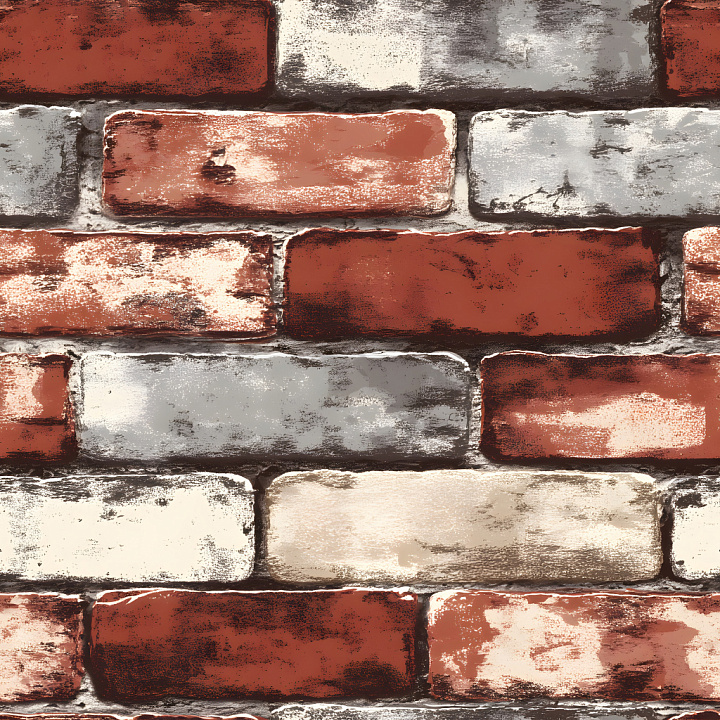Cracked & Worn Brick Wall with Red and White Weathered Bricks seamless PBR texture preview