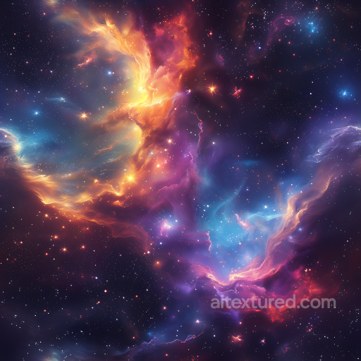 Space PBR Texture Featuring Vibrant Glowing Nebula with Deep Starfield seamless Star, space, planets PBR texture