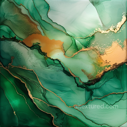 Alcohol Ink PBR Texture Featuring Green Gradients and Gold Vein Swirls seamless Alcohol ink PBR texture