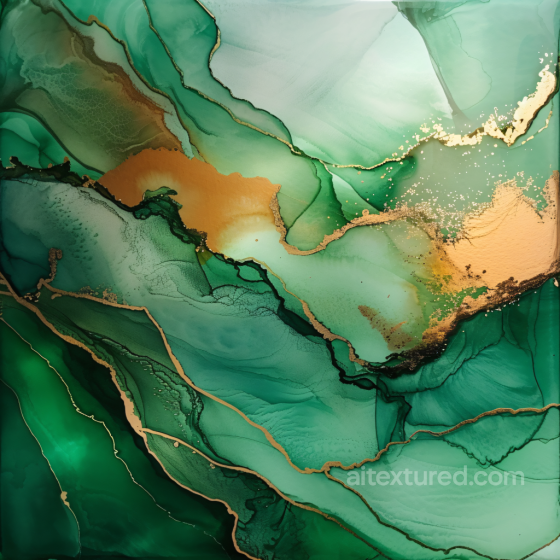 Alcohol Ink PBR Texture Featuring Green Gradients and Gold Vein Swirls Alcohol ink texture preview