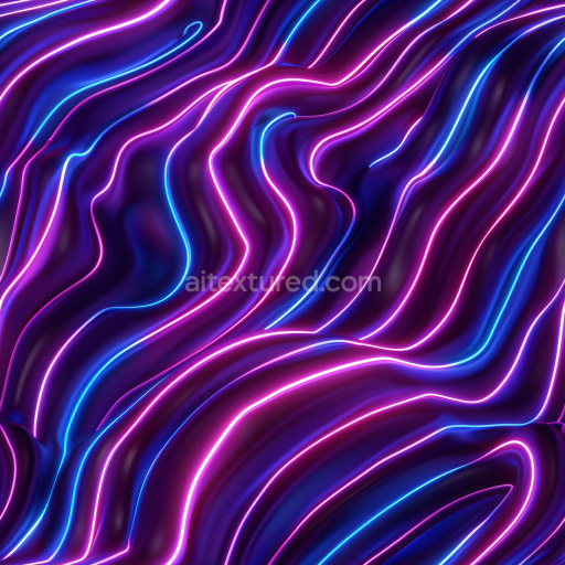 Seamless 3D PBR Texture Featuring Glossy Neon Purple and Blue Waves with Smooth Flow