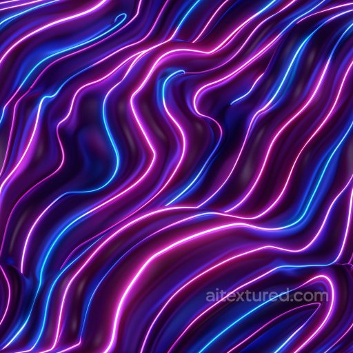 Seamless 3D PBR Texture Featuring Glossy Neon Purple and Blue Waves with Smooth Flow texture preview