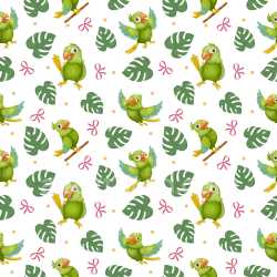 Pattern Bundle - Seamless 3D Pattern PBR Texture with Playful Cartoon Parrots and Tropical Leaves texture preview