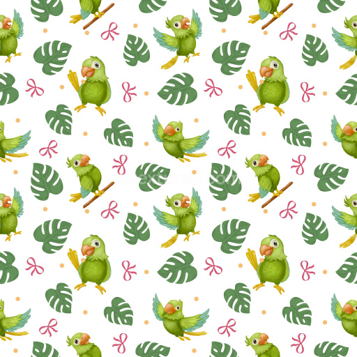 Pattern Bundle - Seamless 3D Pattern PBR Texture with Playful Cartoon Parrots and Tropical Leaves texture preview