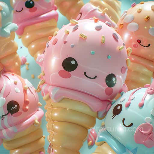 Inflated PBR Texture of Pastel Colored Vinyl Ice Cream Cones with Sprinkles seamless Inflated PBR texture