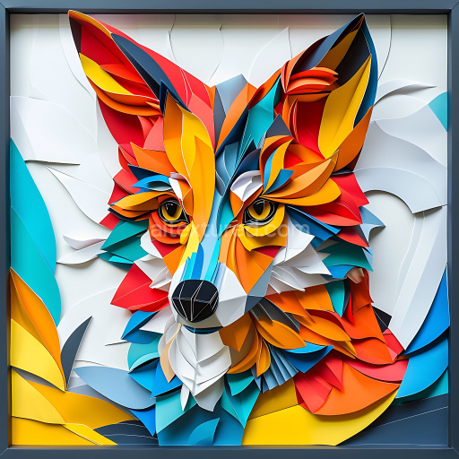 Seamless 3D PBR Texture of Colorful Origami Style Coyote Pattern