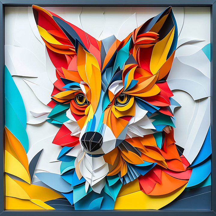 Animal of Colorful Origami Style Coyote Pattern seamless PBR texture preview