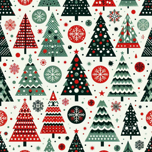Christmas Digital Paper Texture with Stylized Trees and Snowflakes seamless All Christmas Digital paper PBR texture