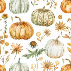 seamless Seamless 3D PBR texture of watercolor pumpkins and autumn flowers texture 8k free download PBR