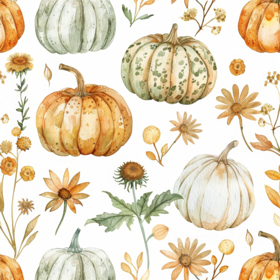 Of Watercolor Pumpkins And Autumn Flowers Thanksgiving texture preview