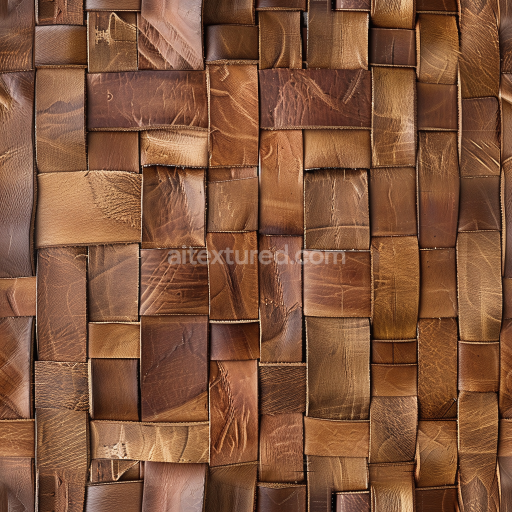 Seamless 3D PBR Texture of Woven Distressed Brown Leather with Varied Grain and Wear