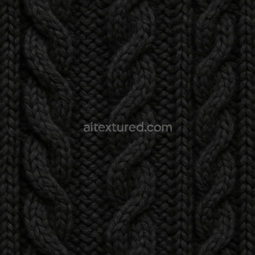 Seamless 3d texture pbr 8k black wool cable knit chunky knit thick wool fibers