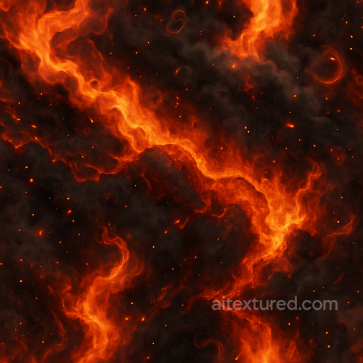 Seamless 8K PBR 3D texture showing firestorm fury with molten lava and flame sparks seamless Explosion PBR texture