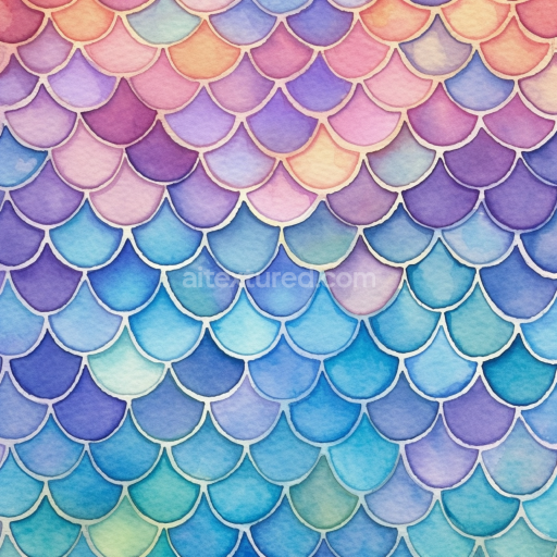 Seamless 3D PBR Mermaid Scale Texture in Soft Pastel Watercolor Style