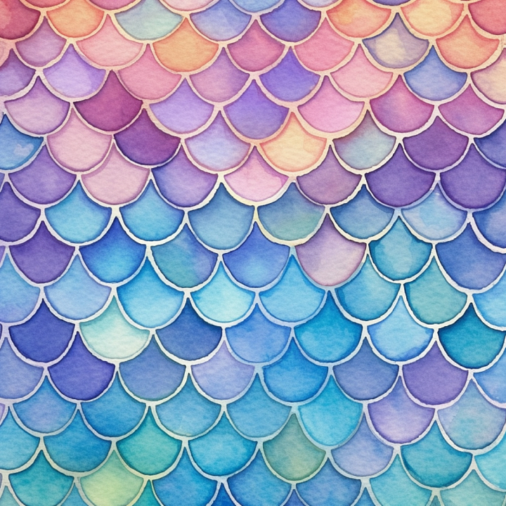 Mermaid Scale in Soft Pastel Watercolor Style seamless PBR texture preview