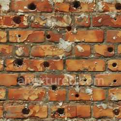 seamless Seamless 3D PBR Cracked and Holed Orange Brick Wall Texture with Peeling Paint and Rough Mortar texture 8k free download PBR