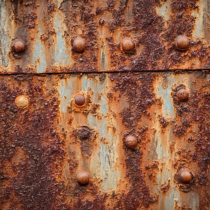 Rust of Rusted Metal with Cracks, Corrosion, and Rivets seamless PBR texture preview