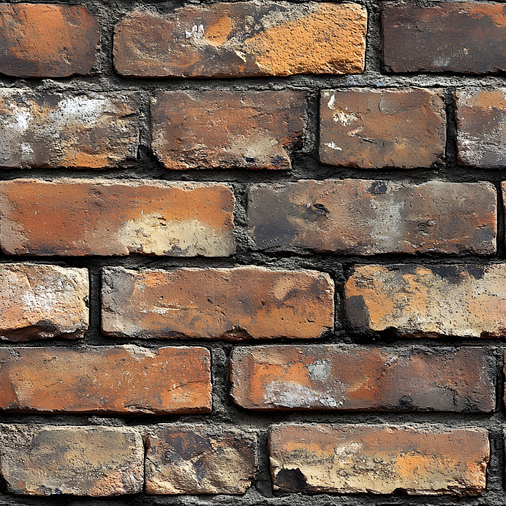 Weathered Cracked Brick Wall with Rust and Erosion seamless PBR texture preview