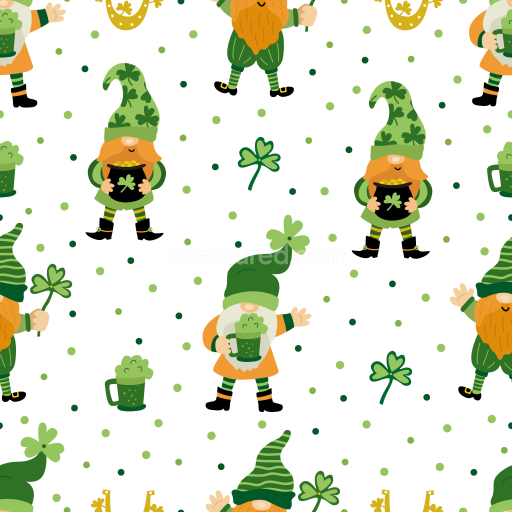 Seamless 3D PBR St Patrick Gnome and Shamrock Fabric Texture