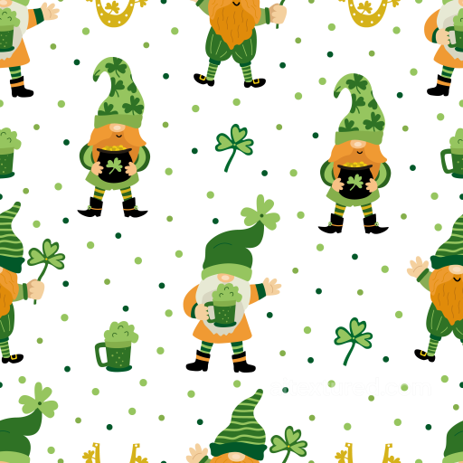 St Patrick Gnome and Shamrock Fabric Texture seamless St patrick PBR texture