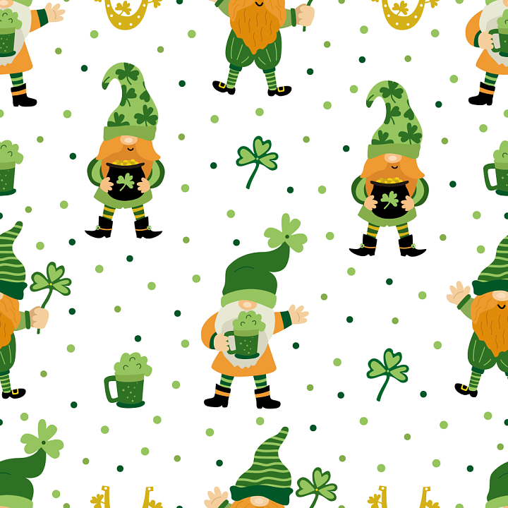 St Patrick Gnome and Shamrock Fabric seamless PBR texture preview