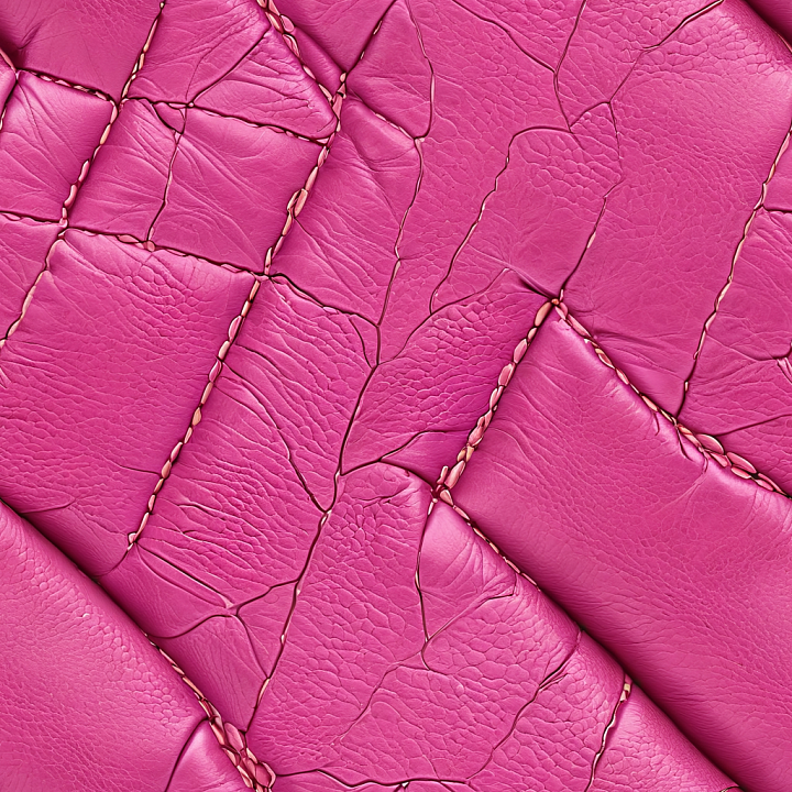 Pink Cracked Leather with Stitched Panel Design seamless PBR texture preview
