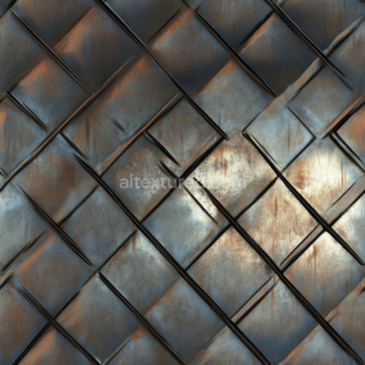 Seamless 3D Rusty Woven Steel Metal PBR Texture with Distressed Surface and Worn Patina