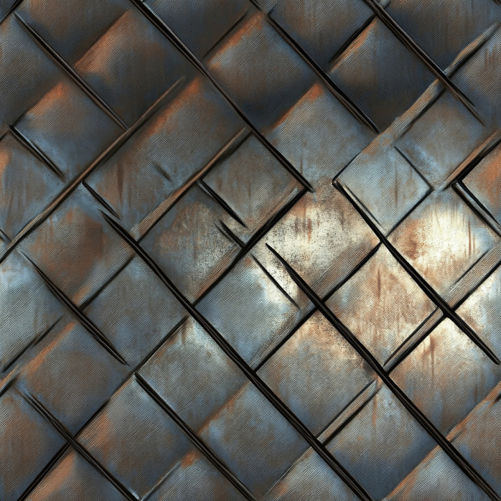Rusty Woven Steel Metal with Distressed Surface and Worn Patina seamless PBR texture preview