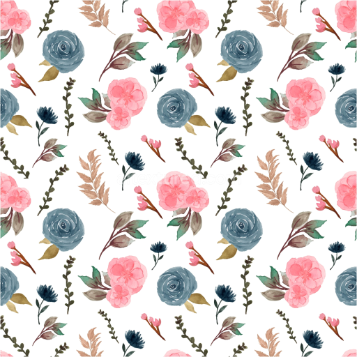 Seamless 3D PBR Floral Watercolor Texture with Soft Pink and Blue Flowers