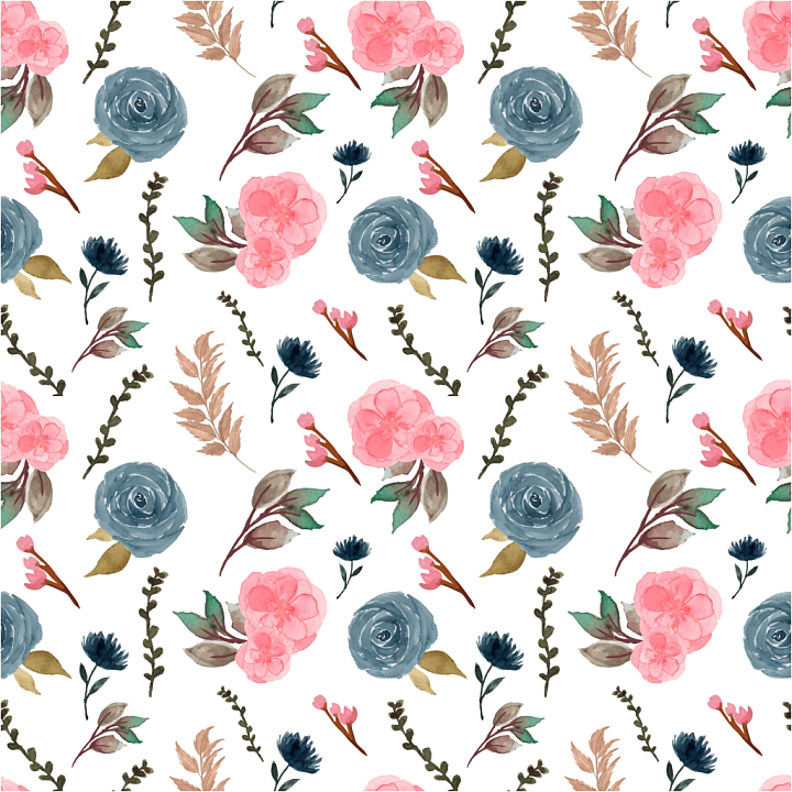 Floral Watercolor with Soft Pink and Blue Flowers seamless PBR texture preview