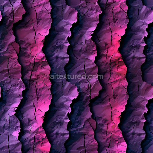 Seamless 3D Cracked Stone PBR Texture with Purple-Pink Gradient and Jagged Crevices