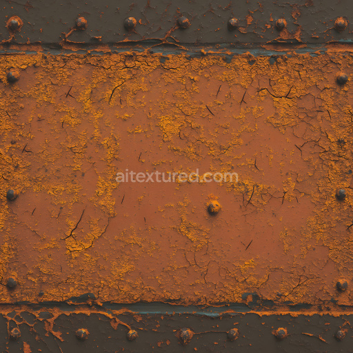 Seamless 3D cracked rusty metal PBR texture with flaking paint and rivets