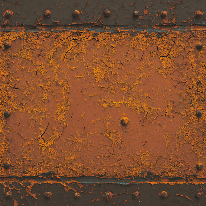Cracked Rusty Metal With Flaking Paint And Rivets seamless PBR texture preview