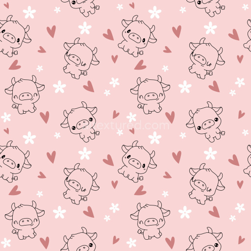 Pattern Bundle - Seamless 3D Pattern PBR Texture with Cute Cartoon Cow Motifs and Heart Floral Icons texture preview