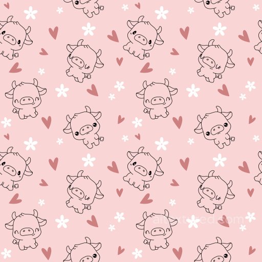Pattern PBR Texture with Cute Cartoon Cow Motifs and Heart Floral Icons seamless Pattern Bundle PBR texture