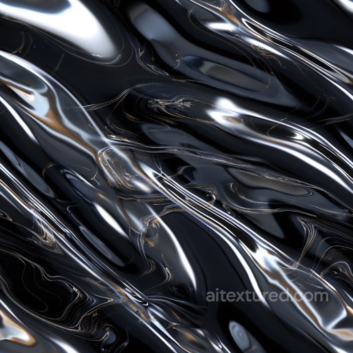 Seamless 3D PBR Texture of Glossy Black Liquid with Flowing Waves and Highlights texture preview