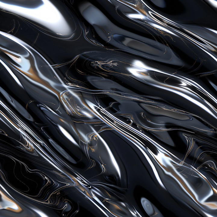 Glossy Black Liquid with Flowing Waves and Highlights seamless PBR texture preview