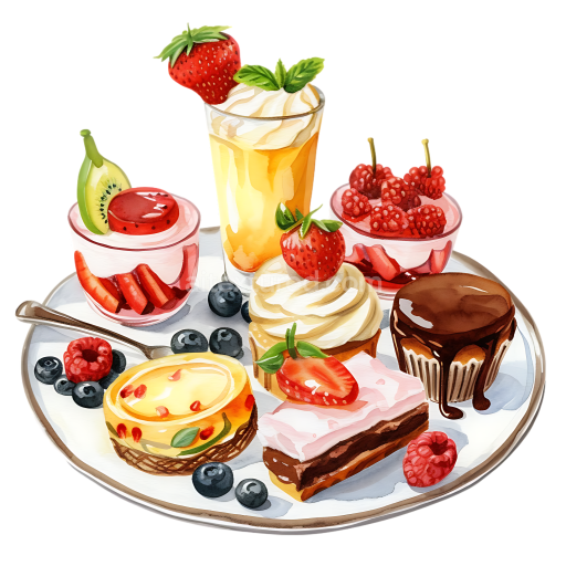 Breakfast Dessert Platter Graphic Featuring Creamy Treats and Fresh Berries