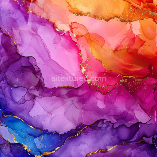 Seamless 3D Alcohol Ink PBR Texture Featuring Flowing Purple and Gold Veins