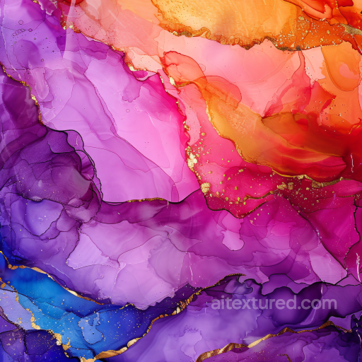Alcohol Ink PBR Texture Featuring Flowing Purple and Gold Veins seamless Alcohol ink PBR texture